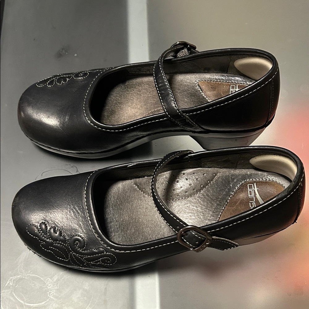 Dansko Black Embroidered Mary Jane Shoes - Picture 2 of 14